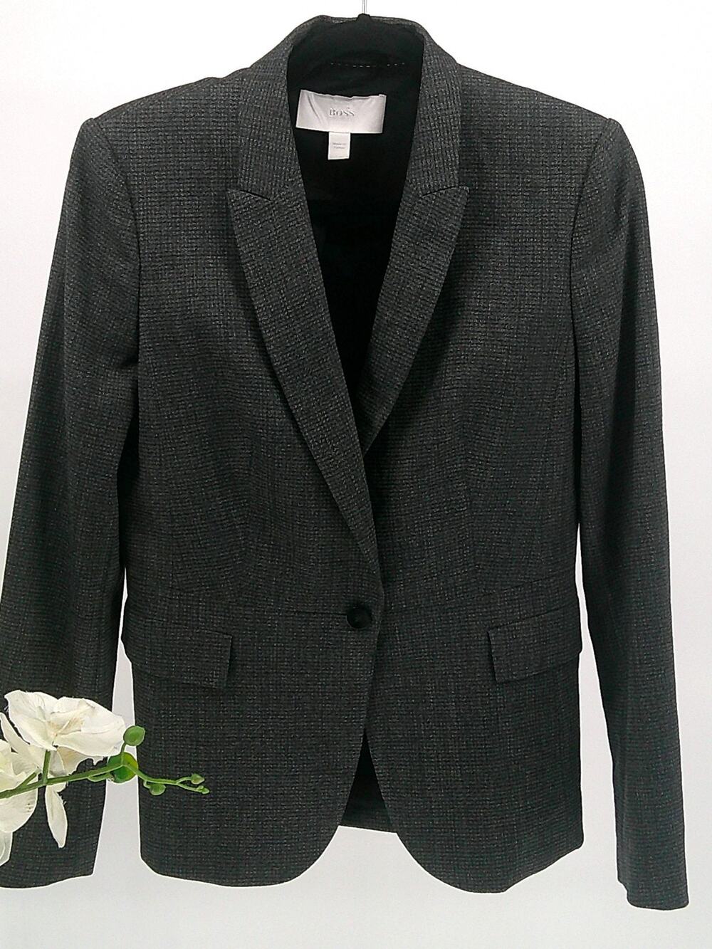 Hugo Boss Womens Grey Virgin Wool Single Breasted One Button Blazer Size 6